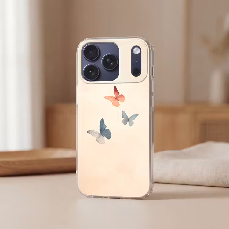 Vlinders - Minimalistisch - Roze Telefoonhoesje iPhone 17 Pro klein -sfeer2