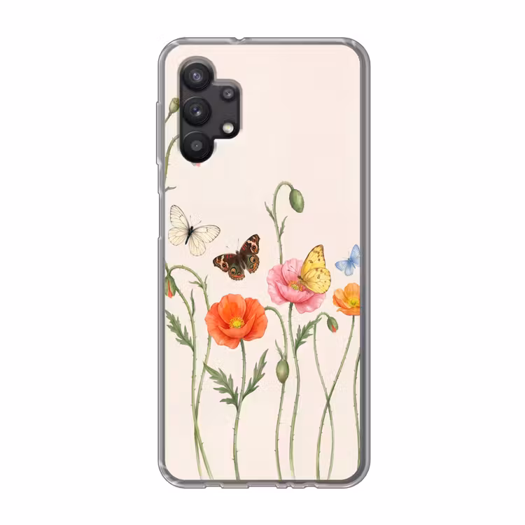 Vlinders - Klaprozen - Illustratie - Kleurrijk Telefoonhoesje Samsung Galaxy A32 5G klein -3d
