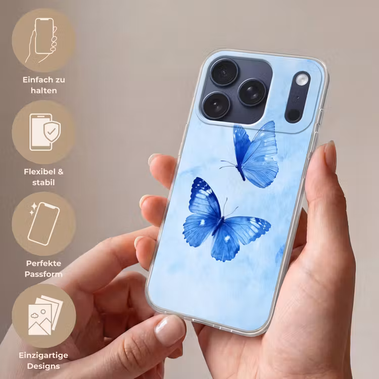 Vlinders - Sierlijk - Blauw Telefoonhoesje iPhone 17 Pro klein -sfeer3_DE
