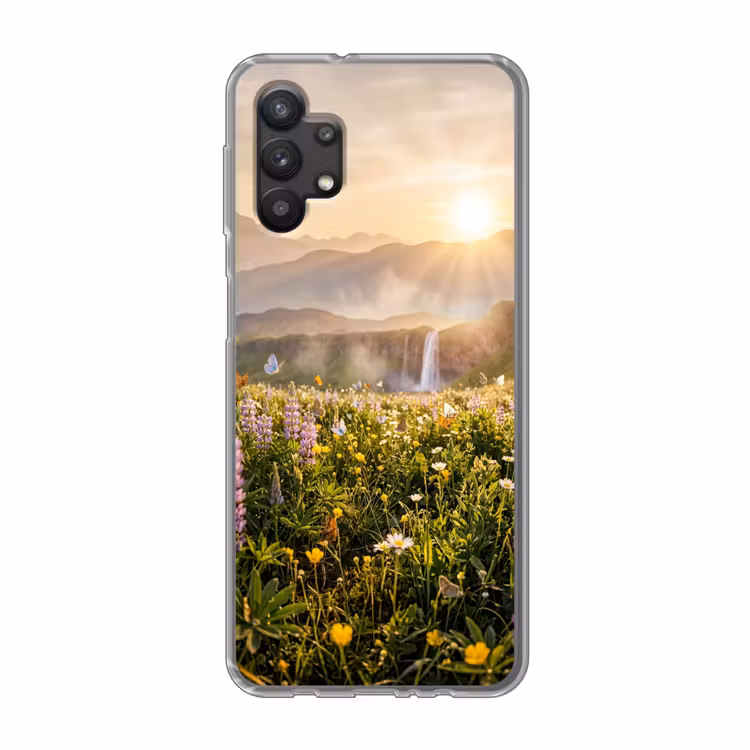 Vlinders - Waterval - Bloemenveld Telefoonhoesje Samsung Galaxy A32 5G klein -3d