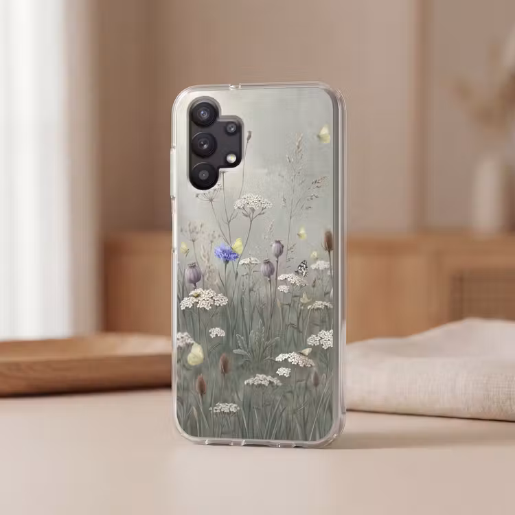 Vlinders - Wildbloemen - Illustratie - Kleurrijk Telefoonhoesje Samsung Galaxy A32 5G klein -sfeer2