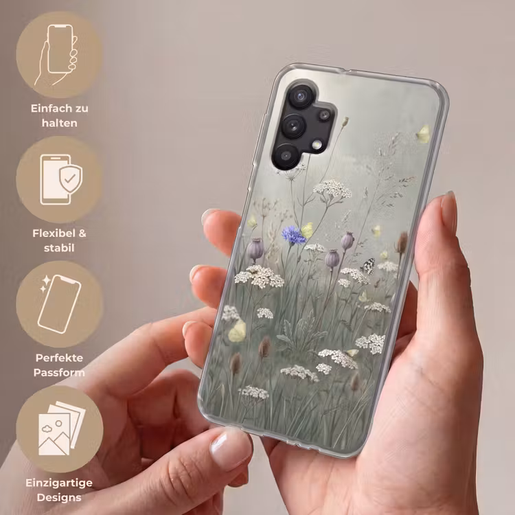 Vlinders - Wildbloemen - Illustratie - Kleurrijk Telefoonhoesje Samsung Galaxy A32 5G klein -sfeer3_DE
