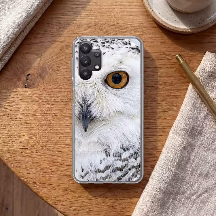 Sneeuwuil - Oog - Wildlife - Wit Telefoonhoesje Samsung Galaxy A32 5G klein -sfeer1