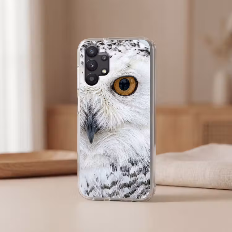 Sneeuwuil - Oog - Wildlife - Wit Telefoonhoesje Samsung Galaxy A32 5G klein -sfeer2