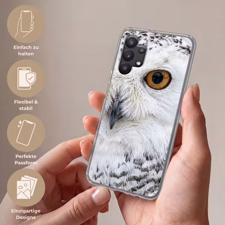 Sneeuwuil - Oog - Wildlife - Wit Telefoonhoesje Samsung Galaxy A32 5G klein -sfeer3_DE
