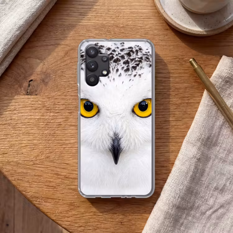Sneeuwuil - Portret - Geel Telefoonhoesje Samsung Galaxy A32 5G klein -sfeer1