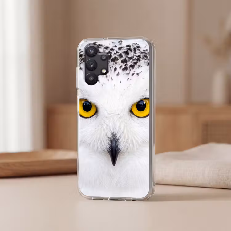 Sneeuwuil - Portret - Geel Telefoonhoesje Samsung Galaxy A32 5G klein -sfeer2