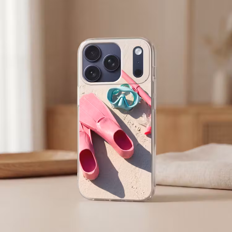 Snorkelset - Strand - Zomer - Roze Telefoonhoesje iPhone 17 Pro klein -sfeer2