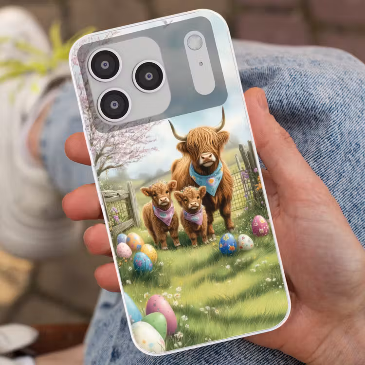 Schotsehooglanders - Paaseieren - Lente Telefoonhoesje iPhone 17 Pro klein -sfeer2