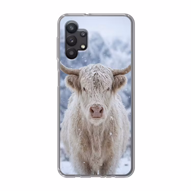 Schotse Hooglander - Sneeuw - Bergen - Winter Telefoonhoesje Samsung Galaxy A32 5G klein -3d
