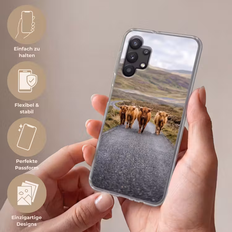 Schotse Hooglanders - Weg - Landschap - Kudde Telefoonhoesje Samsung Galaxy A32 5G klein -sfeer3_DE