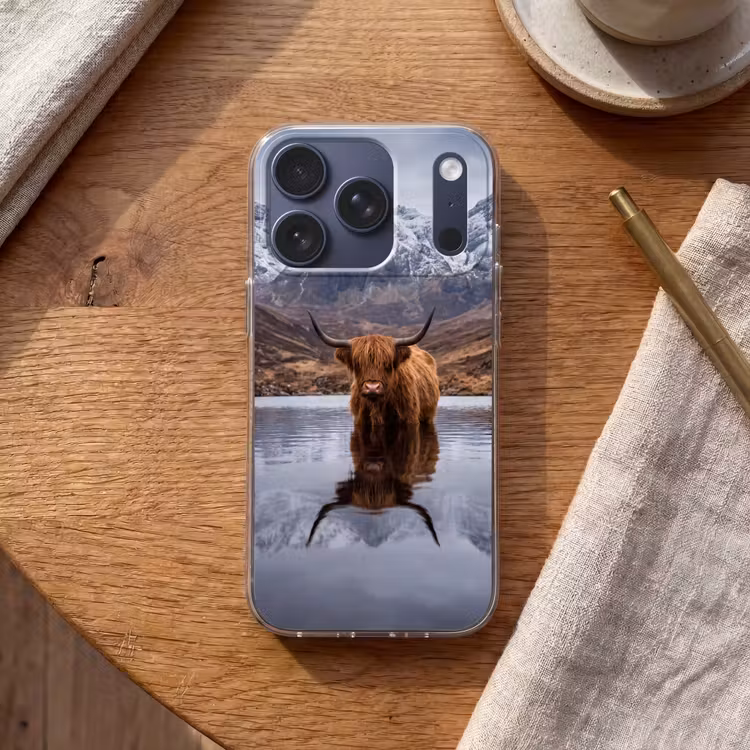 Schotse hooglander - Bruin - Water Telefoonhoesje iPhone 17 Pro klein -sfeer1