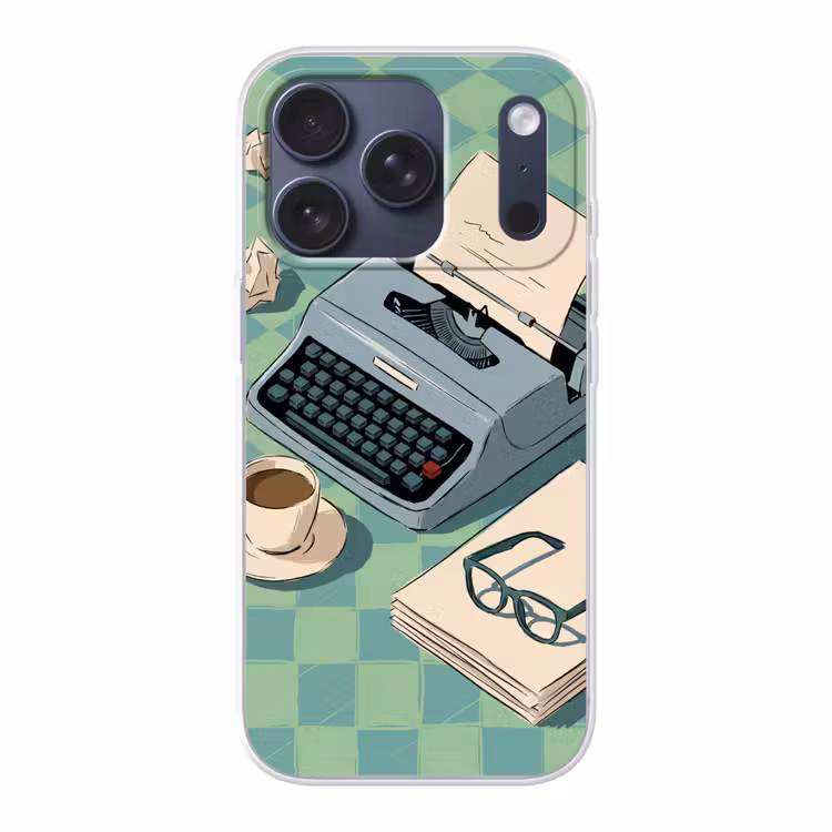 Typemachine - Kantoor - Vintage - Illustratie - Groen Telefoonhoesje iPhone 17 Pro klein -3d