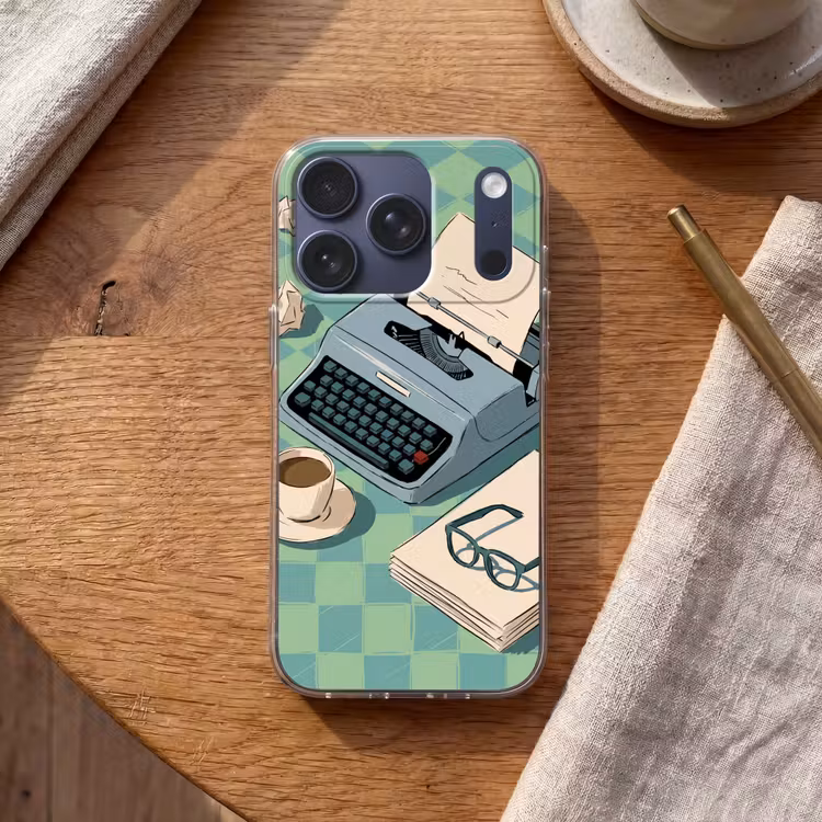 Typemachine - Kantoor - Vintage - Illustratie - Groen Telefoonhoesje iPhone 17 Pro klein -sfeer1