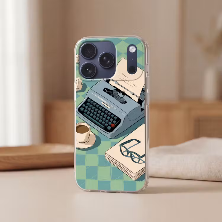 Typemachine - Kantoor - Vintage - Illustratie - Groen Telefoonhoesje iPhone 17 Pro klein -sfeer2