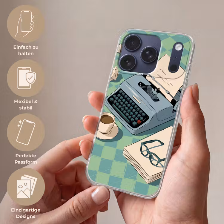 Typemachine - Kantoor - Vintage - Illustratie - Groen Telefoonhoesje iPhone 17 Pro klein -sfeer3_DE