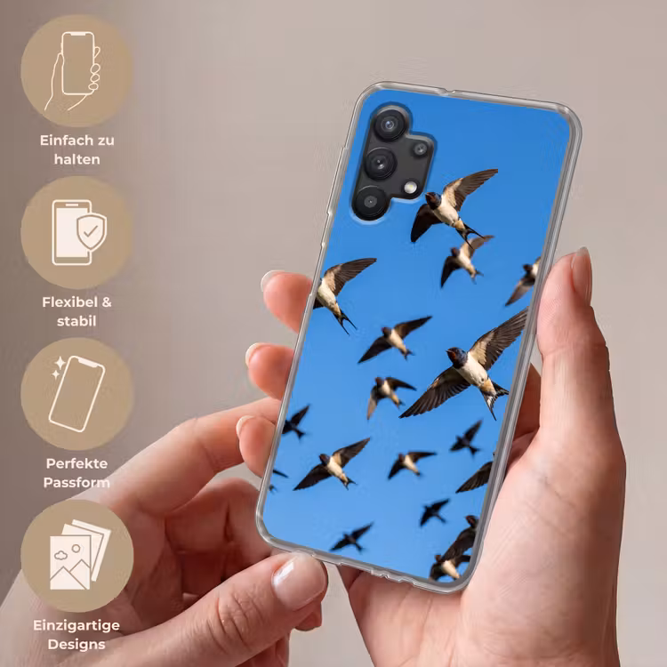 Zwaluwen - Vliegen - Blauw Telefoonhoesje Samsung Galaxy A32 5G klein -sfeer3_DE