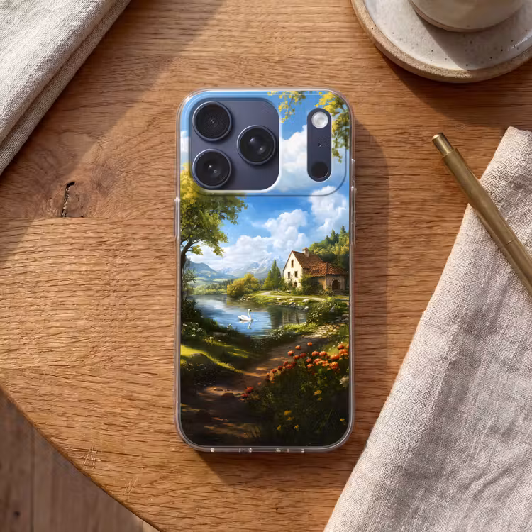 Zwaan - Bomen - Rust Telefoonhoesje iPhone 17 Pro klein -sfeer1