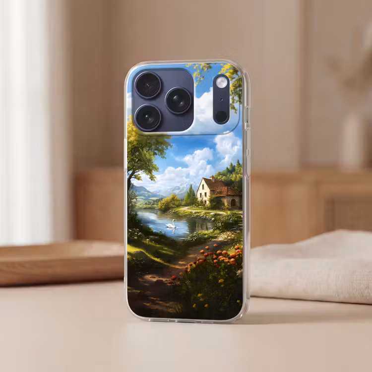 Zwaan - Bomen - Rust Telefoonhoesje iPhone 17 Pro klein -sfeer2