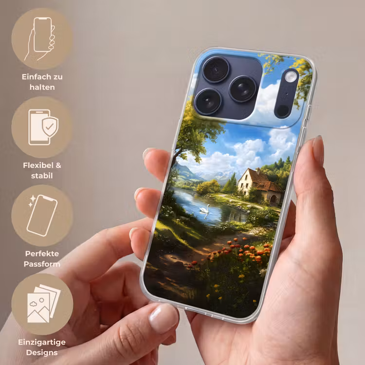 Zwaan - Bomen - Rust Telefoonhoesje iPhone 17 Pro klein -sfeer3_DE