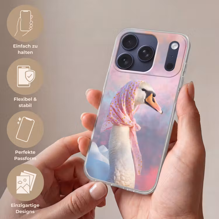 Zwaan - Sjaaltje - Pastelwolken Telefoonhoesje iPhone 17 Pro klein -sfeer3_DE