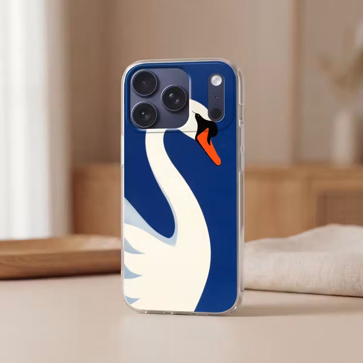 Zwaan - Wit - Snavel - Illustratie Telefoonhoesje iPhone 17 Pro klein -sfeer2
