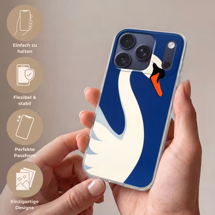 Zwaan - Wit - Snavel - Illustratie Telefoonhoesje iPhone 17 Pro klein -sfeer3_DE