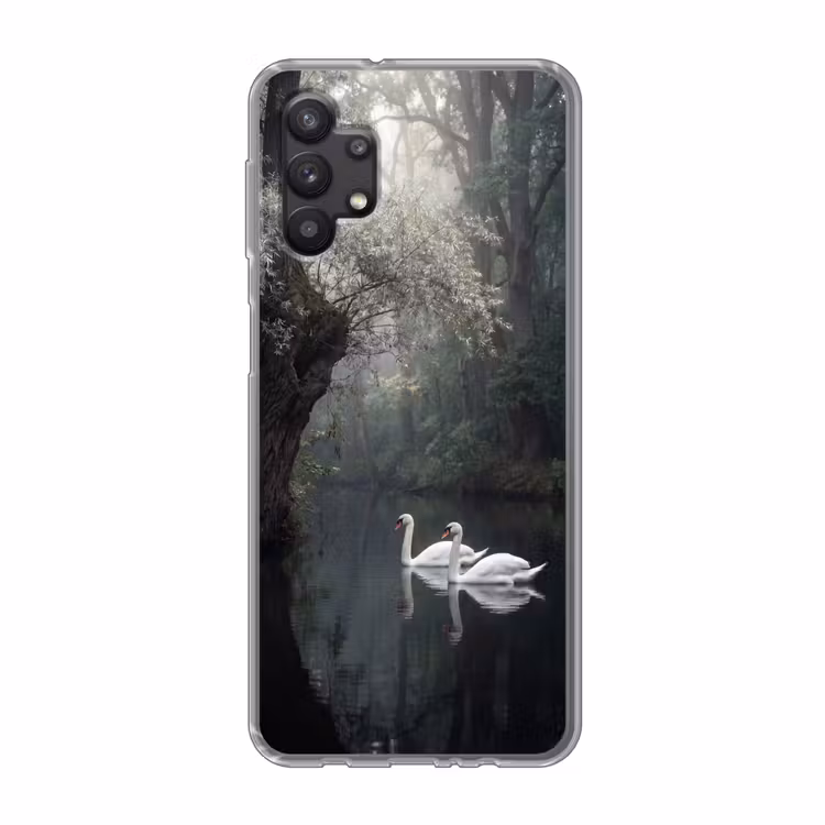 Zwanen - Rivier - Bos Telefoonhoesje Samsung Galaxy A32 5G klein -3d