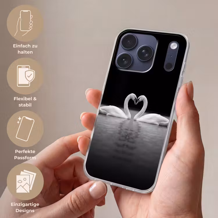 Zwanen - Hart - Zwart - Wit Telefoonhoesje iPhone 17 Pro klein -sfeer3_DE