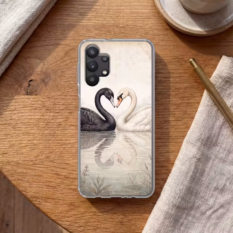 Zwanen - Hartvorm - Dieren Telefoonhoesje Samsung Galaxy A32 5G klein -sfeer1