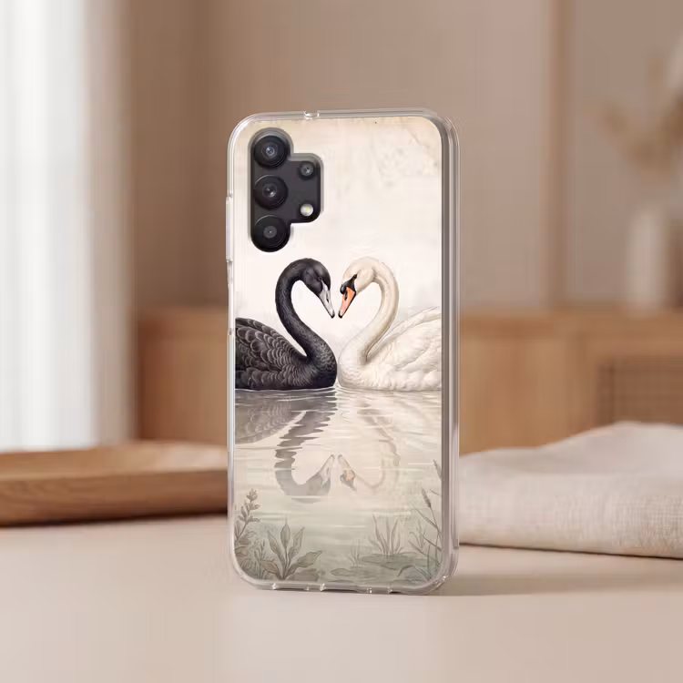 Zwanen - Hartvorm - Dieren Telefoonhoesje Samsung Galaxy A32 5G klein -sfeer2