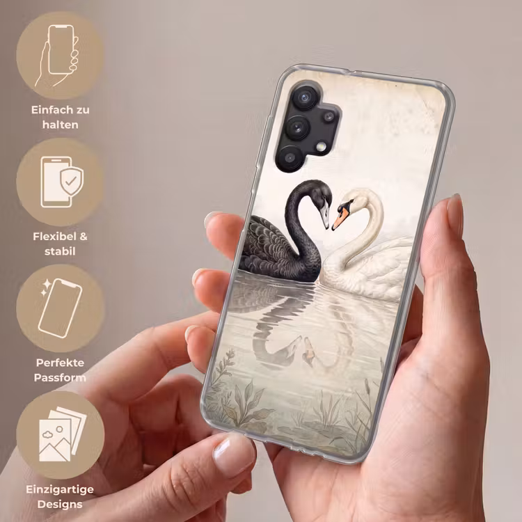 Zwanen - Hartvorm - Dieren Telefoonhoesje Samsung Galaxy A32 5G klein -sfeer3_DE