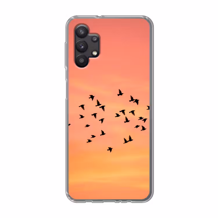 Zwerm - Vogels - Oranje Telefoonhoesje Samsung Galaxy A32 5G klein -3d