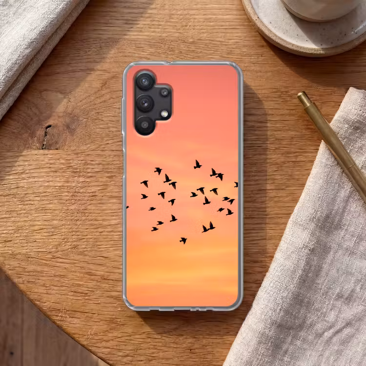 Zwerm - Vogels - Oranje Telefoonhoesje Samsung Galaxy A32 5G klein -sfeer1