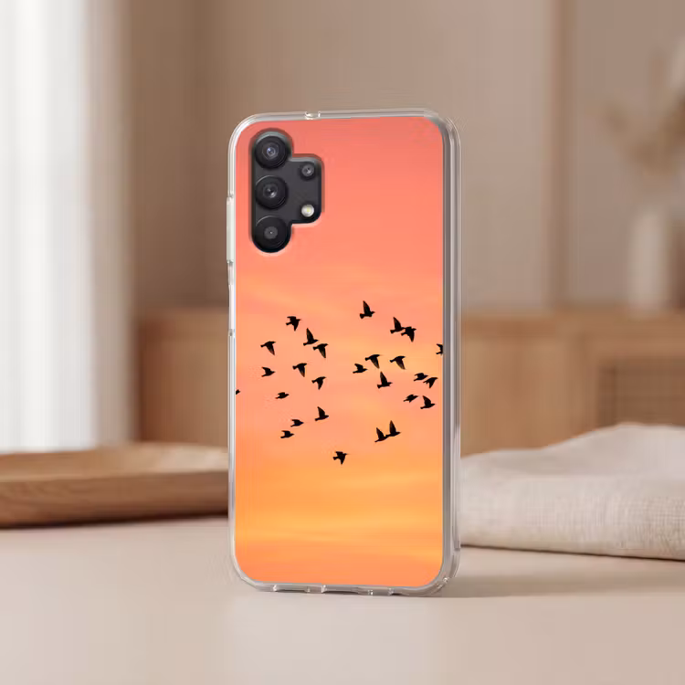 Zwerm - Vogels - Oranje Telefoonhoesje Samsung Galaxy A32 5G klein -sfeer2