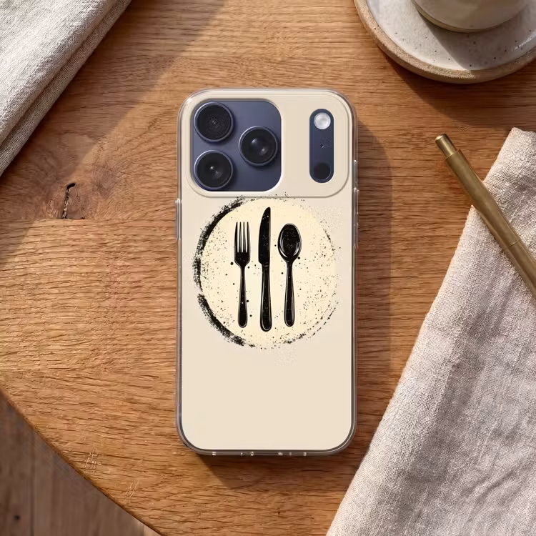 Zwart - Bestek - Rondje Telefoonhoesje iPhone 17 Pro klein -sfeer1