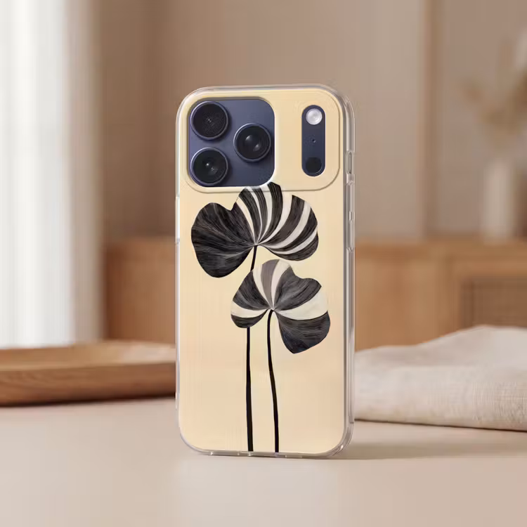 Zwart - Bladeren - Strepen - Minimalistisch Telefoonhoesje iPhone 17 Pro klein -sfeer2
