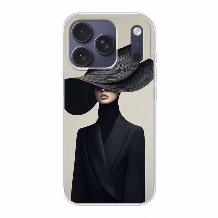 Zwart - Vrouw - Hoed Telefoonhoesje iPhone 17 Pro klein -3d