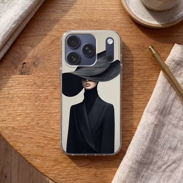 Zwart - Vrouw - Hoed Telefoonhoesje iPhone 17 Pro klein -sfeer1