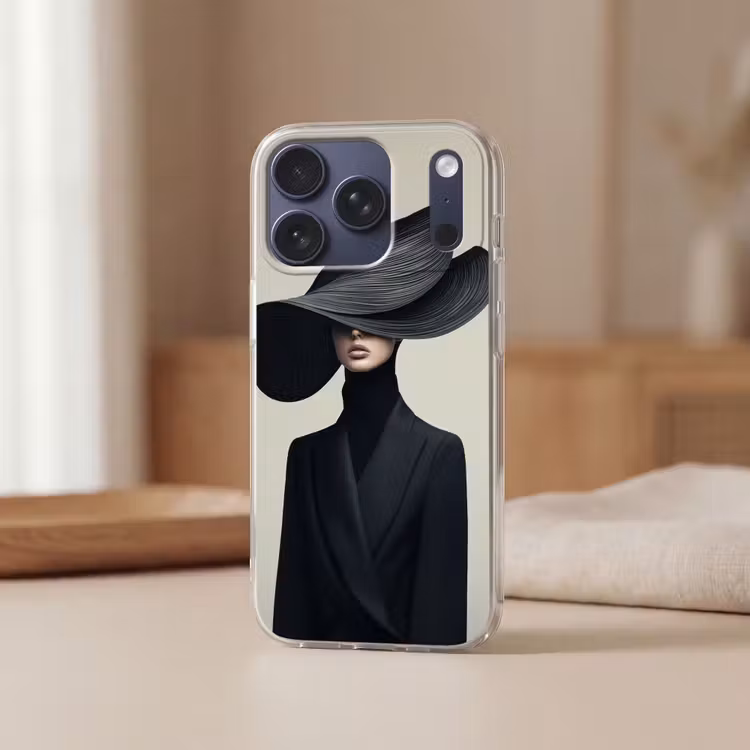 Zwart - Vrouw - Hoed Telefoonhoesje iPhone 17 Pro klein -sfeer2