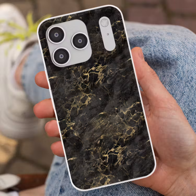 Zwart - Marmer - Goud - Nerf Telefoonhoesje iPhone 17 Pro klein 878 -sfeer2