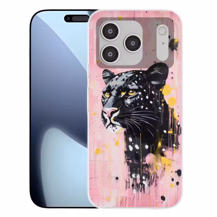 Zwart - Panter - Roze - Abstract Telefoonhoesje iPhone 17 Pro klein -3d