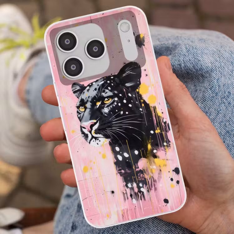 Zwart - Panter - Roze - Abstract Telefoonhoesje iPhone 17 Pro klein -sfeer2