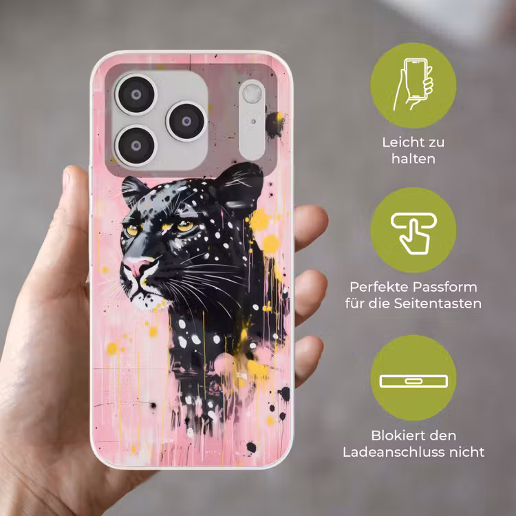 Zwart - Panter - Roze - Abstract Telefoonhoesje iPhone 17 Pro klein -sfeer3_DE