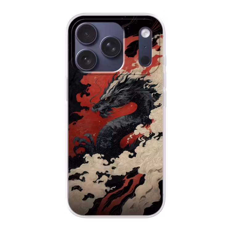 Zwarte draak - Rookwolken - Rood Telefoonhoesje iPhone 17 Pro klein -3d