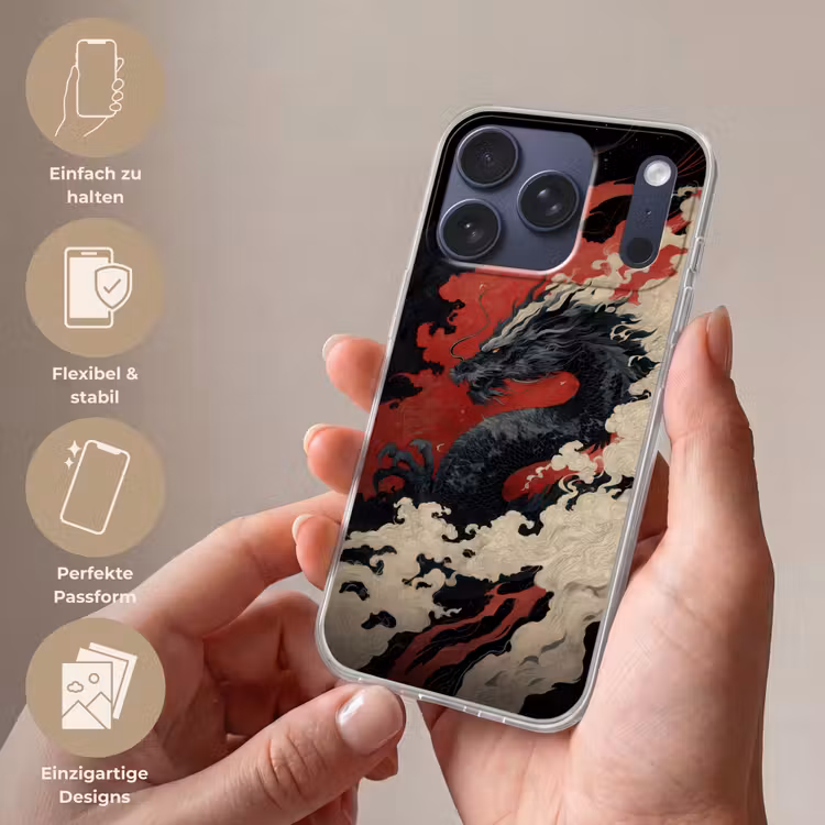 Zwarte draak - Rookwolken - Rood Telefoonhoesje iPhone 17 Pro klein -sfeer3_DE
