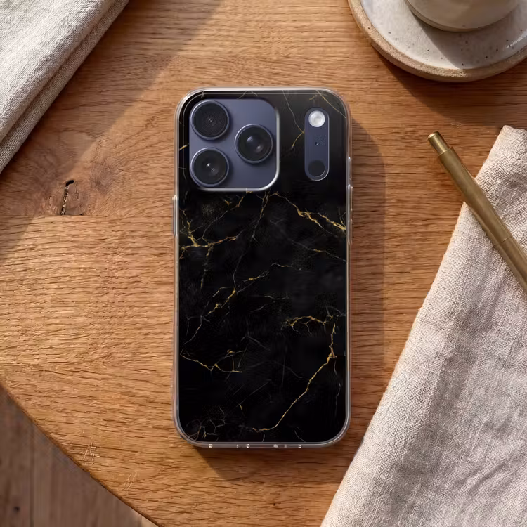Zwart marmer - Gouden aders - Klassiek Telefoonhoesje iPhone 17 Pro klein -sfeer1
