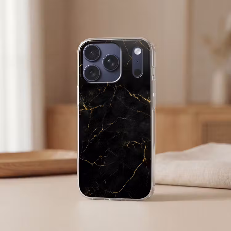 Zwart marmer - Gouden aders - Klassiek Telefoonhoesje iPhone 17 Pro klein -sfeer2