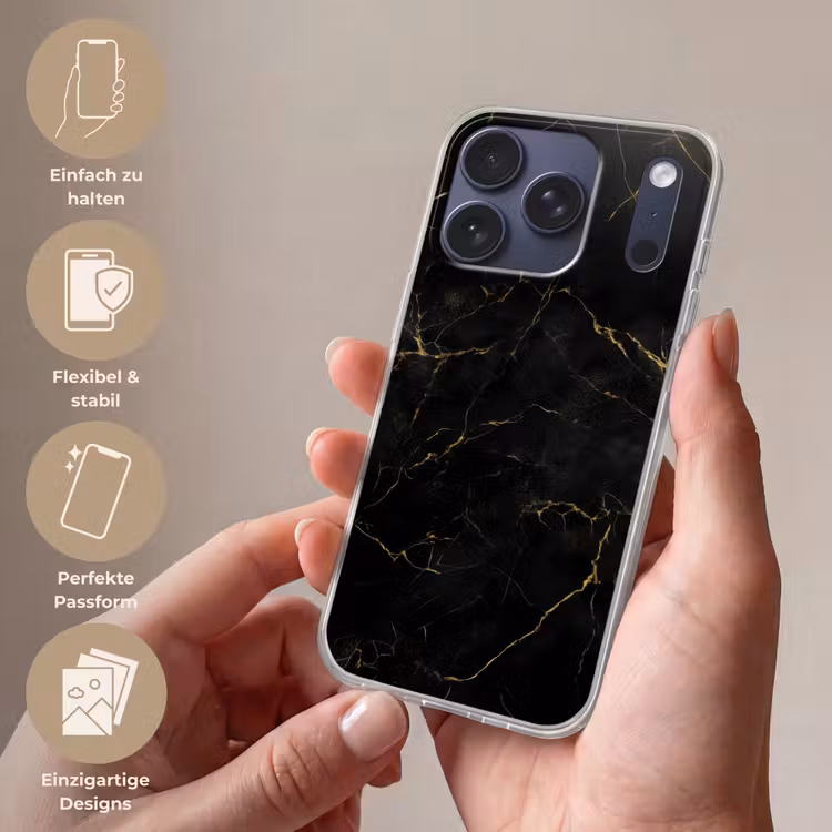 Zwart marmer - Gouden aders - Klassiek Telefoonhoesje iPhone 17 Pro klein -sfeer3_DE