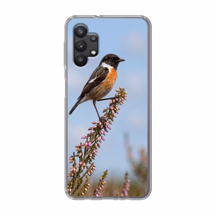 Roodborsttapuit - Heide - Paars - Natuur - Sfeervol Telefoonhoesje Samsung Galaxy A32 5G klein -3d